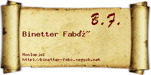 Binetter Fabó névjegykártya